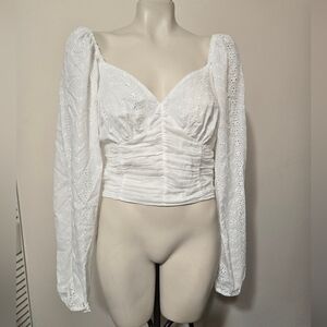 GUESS white eyelet longsleeve cropped top